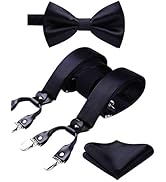 HISDERN Bow Tie and Suspenders for Men Suspender and Bowtie Handkerchief Set Adjustable Y Shape 6...
