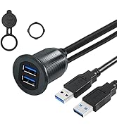 SinLoon USB 3.0 Mount Cable Metal Shell 2 Ports Dual USB 3.0 Male to USB 3.0 Female AUX Flush Mou...