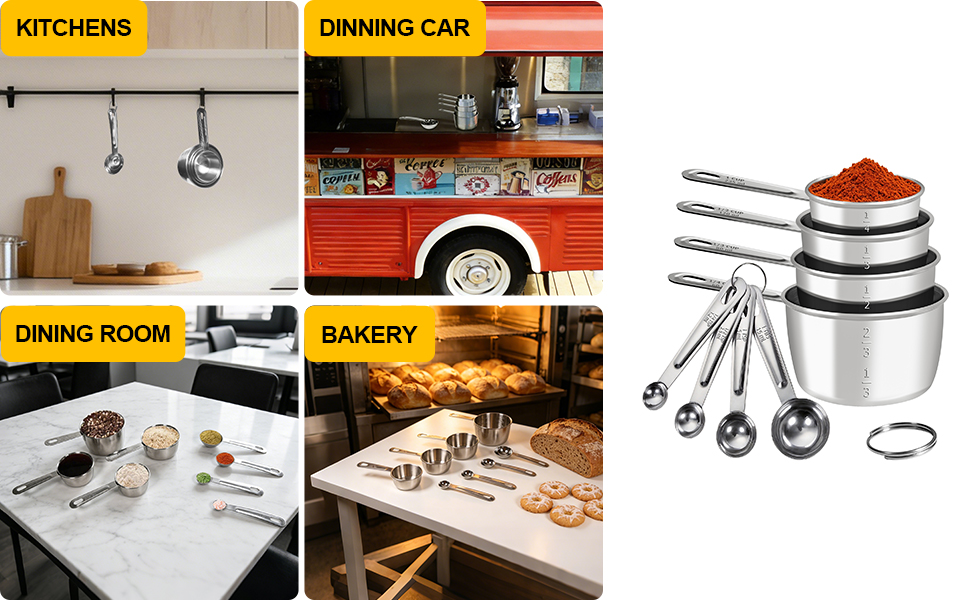 Multi-Scene Stainless Measuring Cups and Spoons for Kitchen, Baking & Daily Cooking