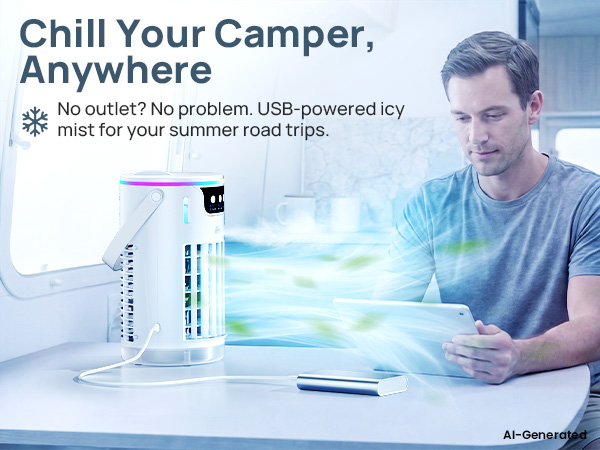 USB-powered quiet portable air conditioners with icy mist breeze to chill your camper