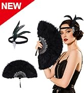 EOSAU 2 Packs 1920s Flapper Accessories for Women - Feather Fan, Headband Set for Vintage Wedding...