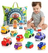 ALASOU 12 PCS Soft Rubber Car Toys for 1 Year Old Boy with Playmat/Storage Bag|Baby Toys 1 Year O...