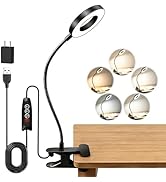 Akynite Desk Lamp Clip on Light, 48 LED USB Clamp Lamp with 5 Color Modes 10 Brightness Levels, 3...