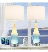 BesLowe 26in Tall Glass Table Lamps Set of 2 with 2 USB Charging Ports & LED Nightlight, Large Co...