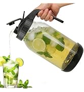 64 oz Glass Mason Jar Pitcher with Lid, Handle & Non-Slip Silicone Base, Food-Grade Leakproof & A...