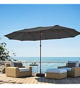 JEAREY 15FT Patio Umbrella Large Outdoor Umbrella Extra Double-Sided Market Umbrella with Crank H...