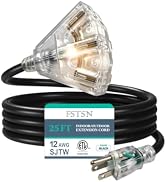 25FT 12 Gauge Extension Cord 3 Outlet, 12/3 SJTW Heavy Duty Power Cord | Indoor & Outdoor Versati...