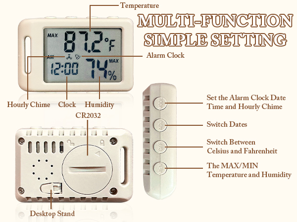 humidity meter with alarm clock