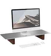 CHENOMiNL Aluminum Monitor Stand Riser, Ergonomic Desktop Shelf with Wooden Legs - 23.6” Wide Hea...