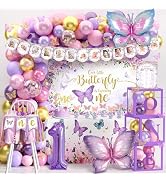 Butterfly First Birthday Decorations for Girl Pink Purple Butterfly 1st Birthday Party Decoration...