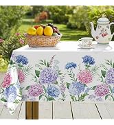 hometrixx Spring Rectangle Table Cloth Hydrangea Flower Butterfly Washable Polyester Oil-Proof Ta...