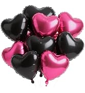 18 Inch Black Hot Pink Heart Balloons, 12 Pcs Heart Foil Mylar Balloons, Hot Pink Birthday Decora...