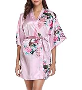 Vlazom Womens Kimono Robes Dressing Gown Satin Bathrobe Nightdress Short Style Bridal Robe