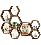 YBING Hexagon Floating Shelves Set of 8 Wood Hexagon Shelves Wall Mounted Honeycomb Wall Shelf fo...