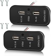 Gibbab 2PCS 3 Ports 12V RV USB Outlet 45.5W, PD3.0 Type-C Quick Charge & Dual USB A Port 3.1A Pan...