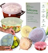 Reusable Silicone Stretch Lids for Food Storage in Fridge - Elastic Heat-Resistant Bowl Covers, C...
