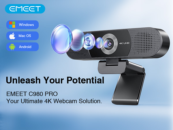 EMEET 3-in-1 4K Webcam with Microphone and Speaker, C980 PRO