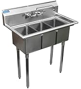 Stainless Steel Sink - 3 Compartment Sink 10"x14"x10" with Legs and Faucet | Utility | Commercial...