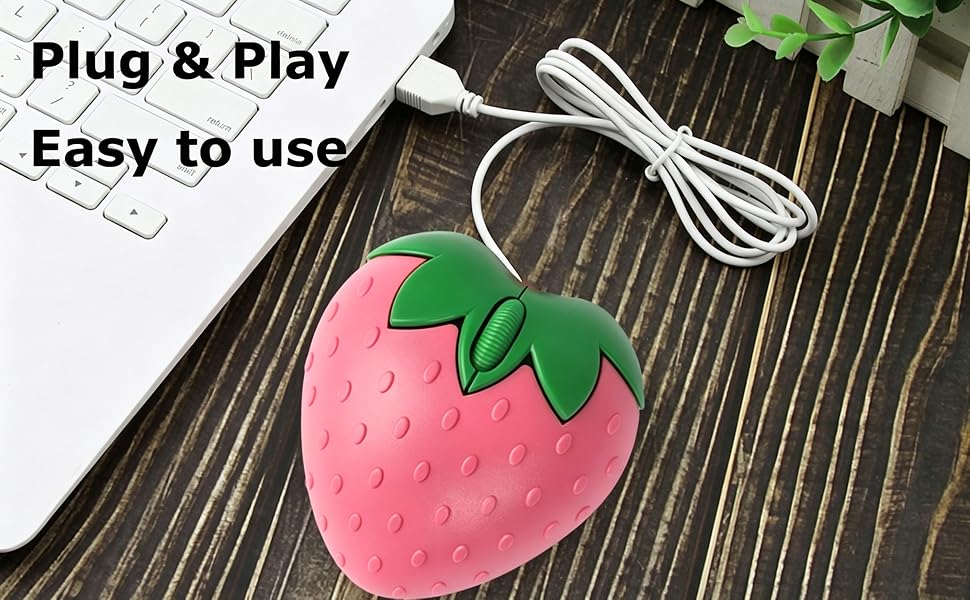 Wired Mouse Cute pink Fruit Strawberry Shape Silent Portable Girly Optical girl boy women gift