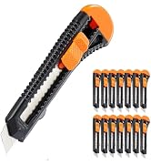 15-Pack Utility Knife, 18mm Retractable Box Cutter for for Boxes, Cartons & Cardboard Cutting - I...