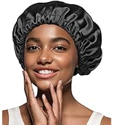 Alnorm Satin Sleep Cap Double-Sided Adjustable Hair Bonnet for Girls Black
