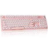 Retro Steampunk Typewriter-Style Gaming Keyboard, Blue Switches,Pure White Backlight, USB Wired, ...