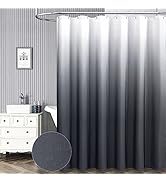 BTTN Grey/Gray Fabric Shower Curtain - Ombre Linen Textured Heavy Duty Cloth Shower Curtain Set w...