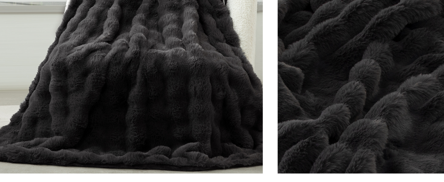 Faux Rabbit Fur Bubble Heated Blanket