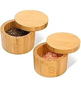 HTB Bamboo Salt and Pepper Cellars, Kitchen Spice Containers with Magnetic Swivel Lids, 2 Seasoni...