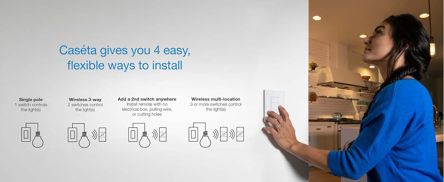 DIY friendly, easy to install, light switch, dimmer, single pole, 3-way, 4-way, multilocation