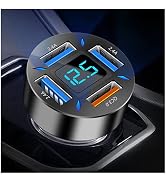 4-in-1 Car Charger 66W Super Fast Charging with USB 2.4A&QC 3.0(Voltmeter&LED Lights) Universal Q...