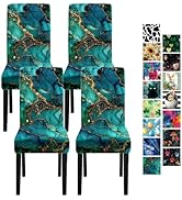 LEIWEIHOPE Marble Dining Chair Covers Set of 4, Stretch Spandex Chair Slipcovers with Teal & Gold...