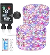 Lakumu 2-in-1 Rechargeable Fairy Lights Battery Operated, 66FT(2×33) Twinkle Lights with Remote &...