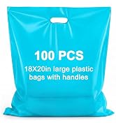 Maitys 100 Pcs 18"x20" Blue Plastic Bags with Handles Large Merchandise Shopping Bags for Small B...
