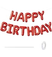Haolongfa Red Happy Birthday Balloon Banner, 16 In Foil Letter | Red HBD Party Balloons for Men W...