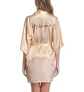 Vlazom Women's Satin Robe Short Kimono Bathrobes for Bride & Bridesmaid Wedding Party Robes with ...