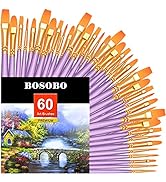 BOSOBO Paint Brushes Set, 6 Pack 60 Pcs Round Pointed Tip Paintbrushes Nylon Hair Artist Acrylic ...