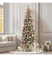 YITAHOME Prelit Pre-Decorated Pencil Christmas Tree 6 FT with Remote | Slim Fraser Fir Green Xmas...
