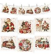 Vintage Christmas Swedish Dishcloths for Kitchen, 6 Pcs Retro Santa Claus Swedish Dish Cloths, Re...