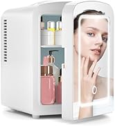 Xbeauty Skincare Mini Fridge With Dimmable LED Mirror, 4L Mini Makeup Cooler for SkinCare, Cosmet...