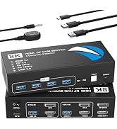 8K@60Hz HDMI DisplayPort KVM Switch 2 Monitors 2 Computers, 4K@120Hz Dual Monitor KVM Switches HD...