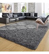 Ompaa Ultra Soft Fluffy Bedroom Rugs Memory Foam Carpet, Dark Gray 8x10 Feet Large Area Rugs
