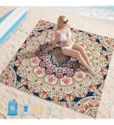 Aroveea Beach Blanket Waterproof Sandproof 78''X81''/10'X9' Oversized Mat | 100% polyester lightw...