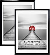 ELSKER&HOME 18x24 Frame 2 Pack, 18x24 Poster Frame Black Display Pictures 16x20 with Mat or 18 by...