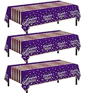 Childom 3 Pack Graduation Tablecloth,Graduation Party Decorations 2026 Purple and Gold,54"x108" D...