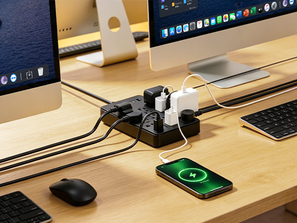 Multi Plug Outlet Surge Protector Black Extension Cord with Multiple Outlets