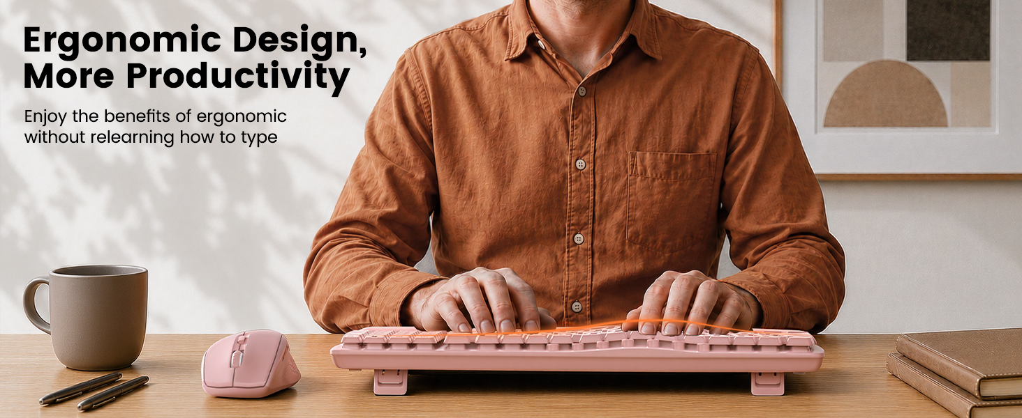 Wave Keys Ergonomic Wireless Keyboard and Mouse Combo