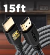 PowerBear 4K HDMI Cable 15 ft | High Speed, Braided Nylon & Gold Connectors, 4K @ 60Hz, Ultra HD,...