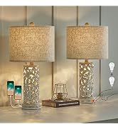OYEARS 3-Way Dimmable Touch Control 21.25'' Rustic Table Lamp Set of 2 for Living Room Bedroom Fa...