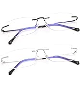 Vepiant 2 Pairs Rimless Clear Bifocal Reading Glasses Blue Light Blocking Readers for Men Women E...